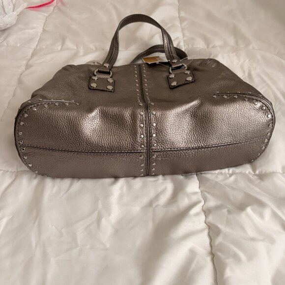 Michael Kors Leather Astor Studded Satchel Gunmetal Large Handbag - Picture 7 of 11